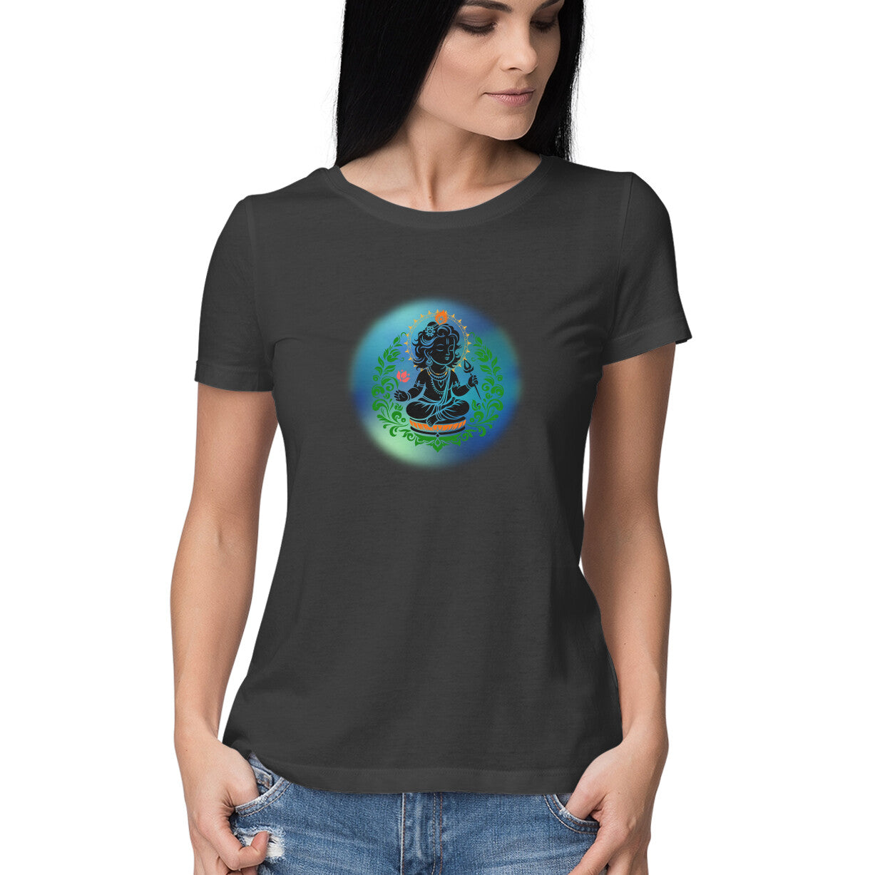 Janmashtami Collection: Women's Round Neck T-Shirt with Adorable Baby Shri Krishna Design