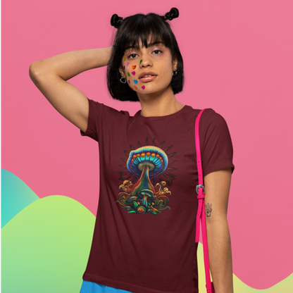 Psychedelic Mushroom: Women's Round Neck T-Shirt for Trippy Style