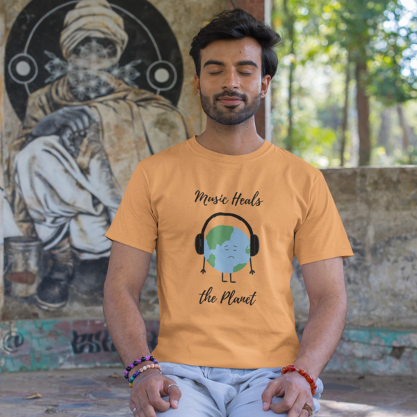 Healing Beats Tee: Men's Round Neck T-Shirt - Music Uniting Earth